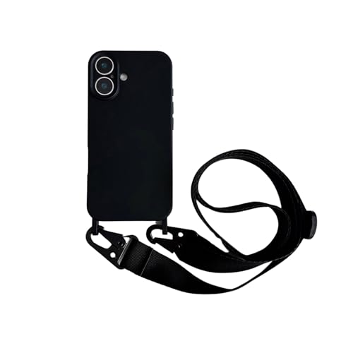 Emlivi Handykette Hülle für iPhone 16 Plus, Necklace Handyhülle Nylon Schultergur Weich TPU Cover mit Kordel zum Umhängen Case Stoßfest Schutzhülle mit Band für iPhone 16 Plus, Schwarz von Emlivi