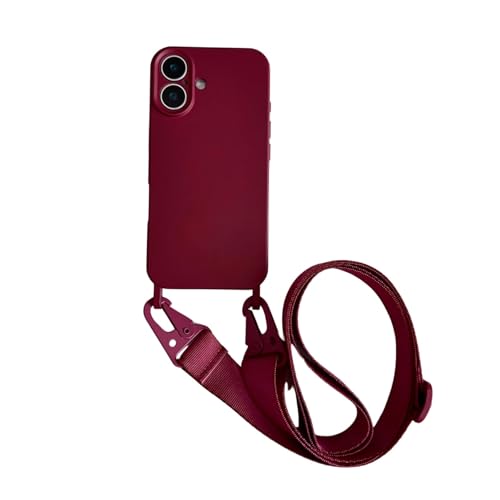 Emlivi Handykette Hülle für iPhone 16 Pro, Necklace Handyhülle Nylon Schultergur Weich TPU Cover mit Kordel zum Umhängen Case Stoßfest Schutzhülle mit Stylische Band für iPhone 16 Pro, Wein von Emlivi