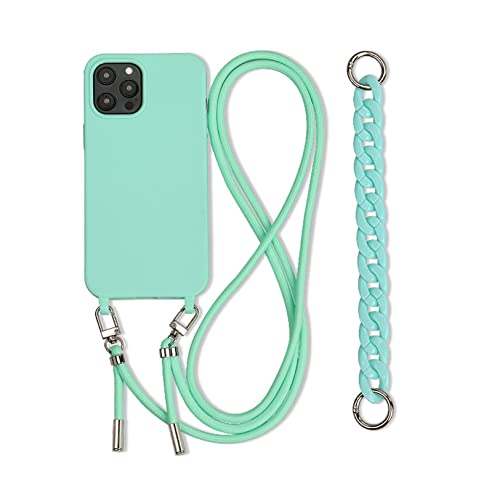 Emlivi Handykette Hülle mit Armband für iPhone 16 Plus Necklace Handyhülle Nylon Schultergurt Silikon Cover mit Kordel zum Umhängen Schutzhülle mit Stylische Band Case für iPhone 16 Plus, Grün von Emlivi