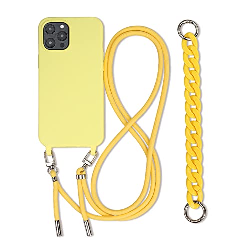 Emlivi Handykette Hülle mit Armband für iPhone 16 Pro Max Necklace Handyhülle Nylon Schultergurt Silikon Cover mit Kordel zum Umhängen Schutzhülle mit Band Case für iPhone 16 Pro Max, Gelb von Emlivi