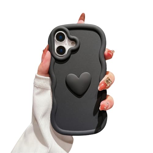 Emlivi Hülle Kompatibel mit iPhone 12 Pro Max,Curly Wave Frame Handyhülle Mädchen Süß 3D Herzen Muster Case Weiche Silikon TPU Bumper Cover Stoßfest Schutzhülle für iPhone 12 Pro Max, Schwarz von Emlivi