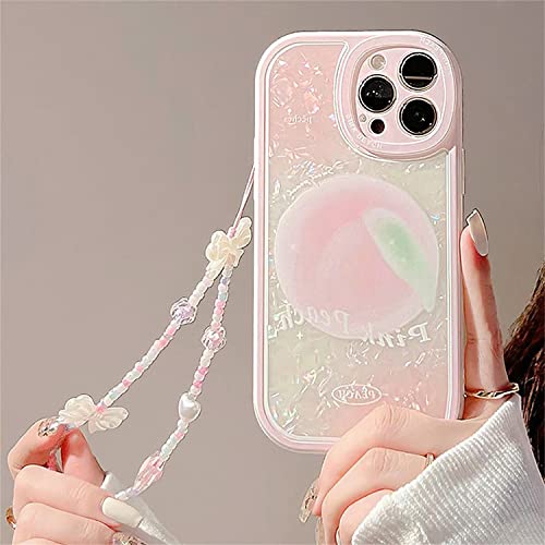 Emlivi Hülle für iPhone 13 Mini mit Perlen Armband Blumen Mode Handyhülle Wellen Schutzhülle Süß Erdbeere Bumper Cover Weich Silikon TPU Case für iPhone 13 Mini, Honigpfirsich von Emlivi