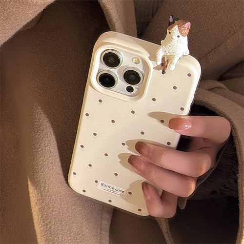 Emlivi Hülle für iPhone 13 Pro Max, Polka Dot Pattern Handyhülle, Flexibel Matt TPU Bumper Cover 3D Cartoon Katze Hülle Stoßfest Schutzhülle Schlanke Stilvolle Case für iPhone 13 Pro Max, Weiß von Emlivi