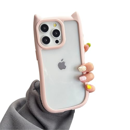 Emlivi Hülle für iPhone 15 Plus, Niedliche Transparent Handyhülle, Crystal Clear Case mit 3D Cartoon Katzenohren Design Schutzhülle Silikon TPU Bumper Cover Kitty Hülle für iPhone 15 Plus, Rosa von Emlivi