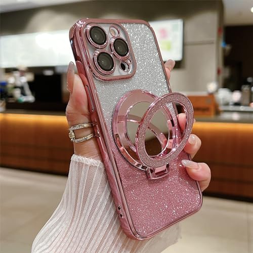 Emlivi Magnet Hülle für iPhone 11 Pro mit Spiegel, Klar Glitzer Handyhülle mit Mag-Safe Transparent Pailletten Kameraschutz TPU Case Cover für Frauen Mädchen TPU Stoßfeste Schutzhülle, Rosa von Emlivi