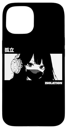 Hülle für iPhone 15 Isolation Kanji Text Anime Girl mit Maske und Kopfhörer Emo von Emo Japanese Aesthetic Anime Manga Design