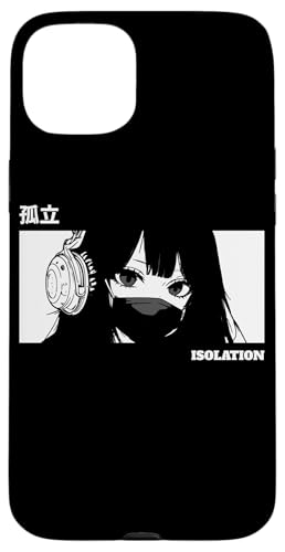 Hülle für iPhone 15 Plus Isolation Kanji Text Anime Girl mit Maske und Kopfhörer Emo von Emo Japanese Aesthetic Anime Manga Design