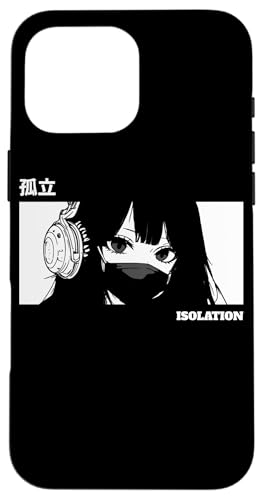 Hülle für iPhone 16 Pro Max Isolation Kanji Text Anime Girl mit Maske und Kopfhörer Emo von Emo Japanese Aesthetic Anime Manga Design