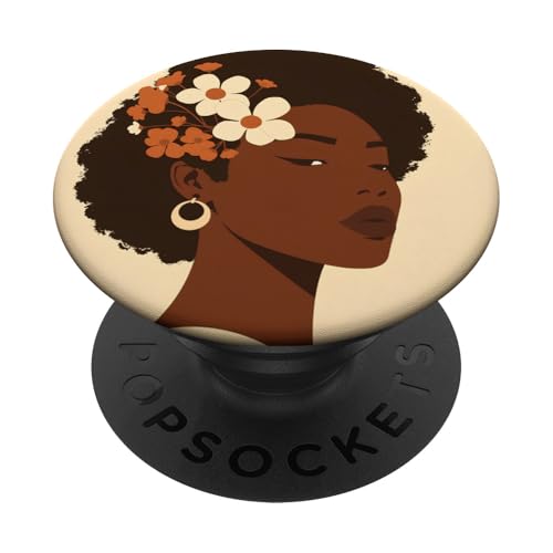 Afroamerikanische Frau mit Blumen PopSockets Klebender PopGrip von Empowering Feminine Minimalist Art