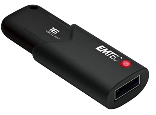 EMTEC USB-Stick 3.0 (3.2) Click Secure B120, 16 GB Flash-Laufwerk, externer Speicher, 100 Mb/S, Schreiben 20 MB/S, mit AES260-Software, Schwarz von Emtec