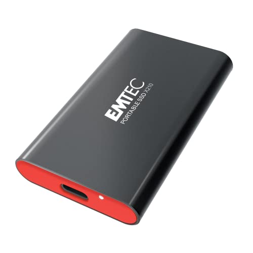 Emtec Externe SSD X210 Elite 256 GB – SSD Schnittstelle USB-C 3.2 Gen2 – abwärtskompatibel mit USB 3.2 Gen1 und 2.0 – 3D NAND Flash Technologie – USB-C 3.2 Gen2 auf USB-A – inkl. Schwarz von Emtec