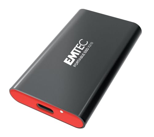 Emtec Externe SSD X210 Elite 256 GB – SSD Schnittstelle USB-C 3.2 Gen2 – abwärtskompatibel mit USB 3.2 Gen1 und 2.0 – 3D NAND Flash Technologie – USB-C 3.2 Gen2 auf USB-A – inkl. Schwarz von Emtec