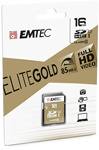Emtec SDHC 16GB Class10 Gold + 16GB SDHC Klasse 10 Speicherkarte - Speicherkarten (16 GB, SDHC, Klasse 10, 85 MB/s, Schwarz, Braun) von Emtec