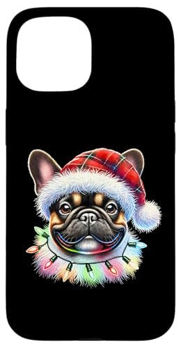 Hülle für iPhone 15 Weihnachtsmann-Pyjama, Französische Bulldogge, Weihnachtsbeleuchtung, Frenchie von English French Bulldog Christmas Tree Matching PJ