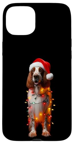 Hülle für iPhone 15 Plus English Setter Weihnachtsmannmütze, Weihnachtsbeleuchtung, Hundebesitzer, Mutter, Papa von English Setter Christmas Products