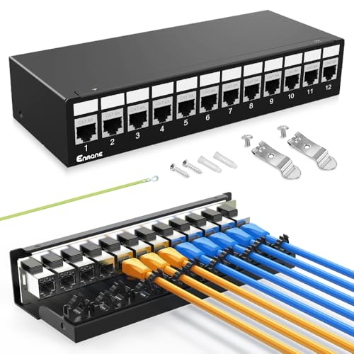 Enmane 12-Port Patchpanel CAT6A Keystone Patchpanel geschirmtes Netzwerk-Patch-Patch-Patch mit intelligentem Kabelmanagement für Heim-/Büronetzwerk (1U, 12-Port, CAT6A) von Enmane