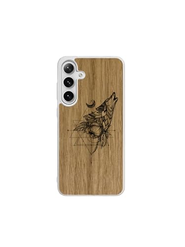 Enowood Schutzhülle aus transparentem Holz, kompatibel mit Samsung Galaxy S, Handwerk, Wolf – Galaxy S20 Ultra von Enowood