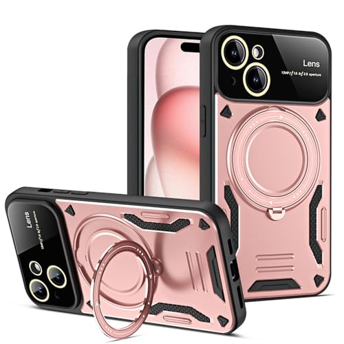 EnteLE Drahtlose Ladepanzer-Telefonhülle für iPhone 15 14 13 12 11 Pro Max Plus Magnetring-Kameraobjektiv-Schutzhülle, Roségold, von EnteLE