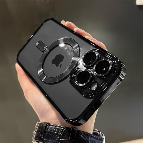 EnteLE Magnetische, durchsichtige Hülle für kabelloses Laden, plattierte Hülle für iPhone 11 12 13 14 15 16 Pro Max, stoßfeste Silikonhülle, schwarz, für iPhone 12 Pro von EnteLE