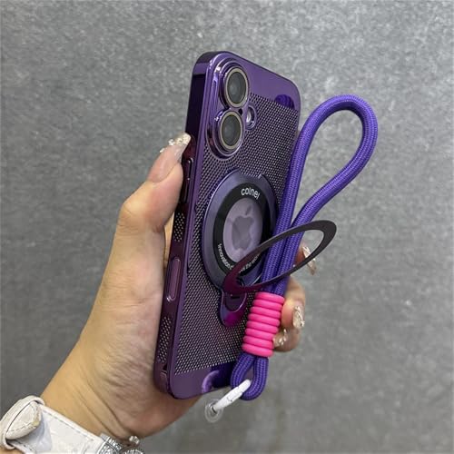 EnteLE Magnetische, um 360 ° drehbare Halterung mit Lanyard-Hülle für iPhone 16 15 14 13 12 11 Pro Max 16 Plus Wärmeableitungslinsenschutzabdeckung, Purple GS, für iPhone 15 Pro von EnteLE