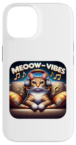 Hülle für iPhone 14 Meeow-Vibes Katze Kopfhörer Sofa Musik von Entspannte Katzenmusik Liebhaber Kopfhörer