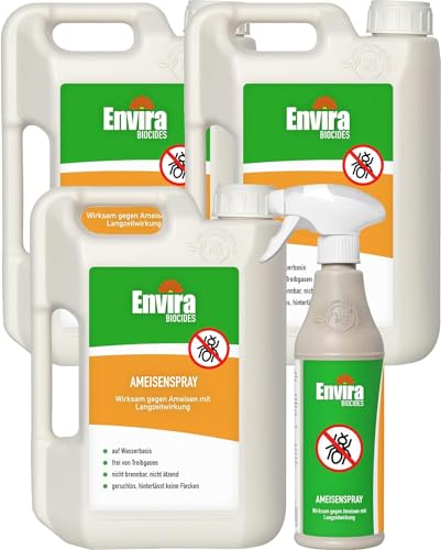 Envira Ameisen-Spray 500 ml + 3 x 2 Liter - Ameisen bekämpfen im Haus & im Garten - Ameisengift innen - mit Langzeitwirkung & geruchsneutral von Envira