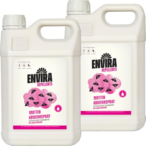 Envira Motten Abwehrspray 2 x 5 Liter - Spray mit Langzeitwirkung gegen Motten, Kleidermotten & Lebensmittelmotten - Mottenschutz für Kleiderschrank - Mittel gegen Motten in der Wohnung von Envira