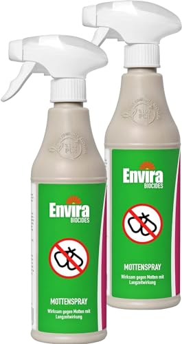 Envira Motten-Spray 2X 500 ml - Mittel gegen Motten, Kleidermotten, Lebensmittelmotten - Mottenschutz mit Langzeitwirkung - Mottenfalle Alternative, Geruchlos von Envira