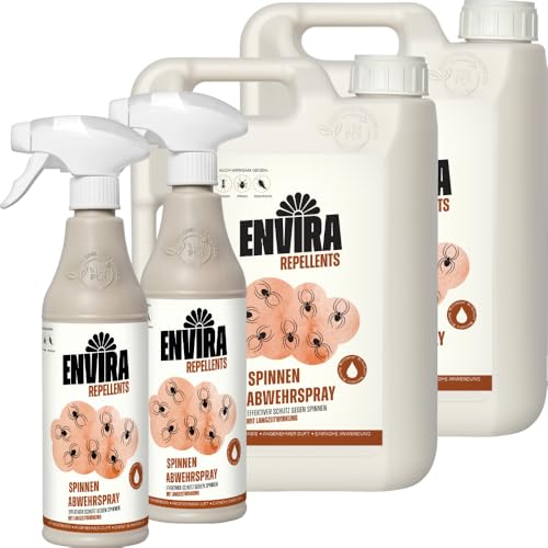 Envira Spinnen Abwehrspray 2 x 500 ml + 2 x 2 Liter - Spray mit Langzeitwirkung gegen Spinnen, Winkelspinnen, Kreuzspinnen, Weberknecht - Mittel gegen Spinnen in der Wohnung - Effektive Spinnenabwehr von Envira