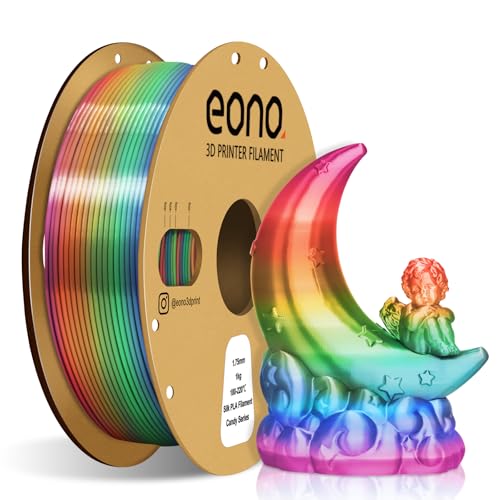 EONO Mehrfarbig Silk PLA Filament 1.75 mm für 3D Drucker Shiny Hochglanz 3D Drucker Filament 1,75 PLA 1kg(2,2lbs), Maßgenauigkeit +/- 0.03mm, Silk Süßigkeiten Regenbogen von Eono