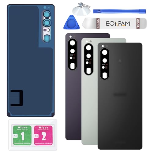 Eonpam Akkudeckel für Sony Xperia 1 IV Rückseite Glas Original Backcover Back Glas Ersatz Reparatur Set mit Kameraobjektiv (Schwarz) von Eonpam