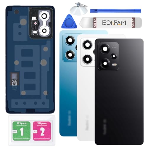 Eonpam Akkudeckel für Xiaomi Redmi Note 12 Pro 5G Rückseite Glas Original Backcover Back Glas Ersatz Reparatur Set mit Kameraobjektiv (Schwarz) von Eonpam