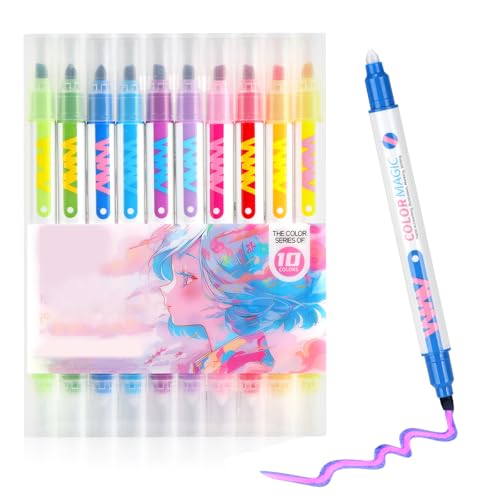 EooUooIP Bibel Textmarker überlagern - 10Stück Wechselnde Magie Markierung Stift-Sätze, Erstaunliche Vibrierende Farben Textmarker Für Erwachsene Und Kinder, doppelseitige Coole Markierung von EooUooIP