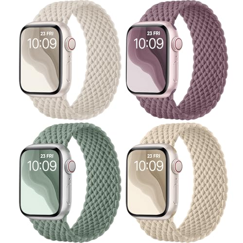 Epova 4 Stück Geflochten Armband Kompatibel mit Apple Watch Armband 42mm 44mm 45mm 49mm, Elastisches Nylon Stoff Solo Loop Armbänder für Apple Watch SE/Series 9 8 7 6 5 4 3 2 1 Ultra/Ultra 2 von Epova