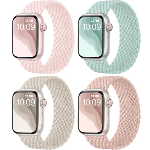 Epova 4 Stück Geflochten Armband Kompatibel mit Apple Watch Armband 42mm 44mm 45mm 49mm, Elastisches Nylon Stoff Solo Loop Armbänder für Apple Watch SE/Series 9 8 7 6 5 4 3 2 1 Ultra/Ultra 2 von Epova