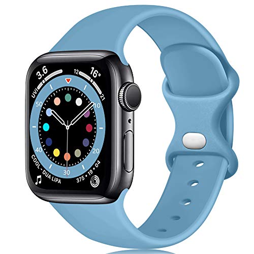 Epova Armband Kompatibel mit Apple Watch Armband 42mm 44mm 45mm 49mm, Weiches Silikon Ersatz Armband Kompatibel mit Apple Watch Ultra/Ultra 2/ iWatch SE Series 9 8 7 6 5 4 3 2 1, Blauer See von Epova