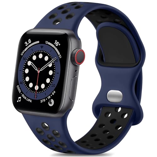 Epova Sport Armband Kompatibel mit Apple Watch Armband 42mm 44mm 45mm 46mm 49mm, Atmungsaktives Weiches Silikon Armband Kompatibel mit iWatch SE Series 10 9 8 7 6 5 4 3 Ultra,Dunkelblau/Schwarz von Epova