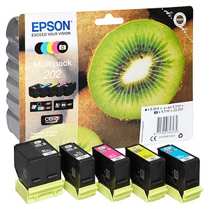 EPSON 202/T02E74  schwarz, Foto schwarz, cyan, magenta, gelb Druckerpatronen, 5er-Set von Epson