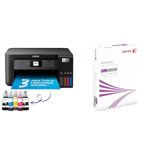 EcoTank ET-2850 A4-Multifunktions-Wi-Fi-Tintentankdrucker & Xerox 003R90569 Performer Kopier-/Drucker-/Universalpapier, DIN A3, 80 g/m², 1 Pack a 500 Blatt, weiß von Epson