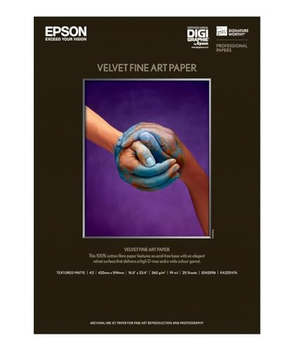 Epson C13S042096 Velvet Fine Art Papier Inkjet 260 g / m2 A2, 25 Blatt Pack von Epson