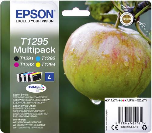 Epson Druckerpatrone T1295 Original Kombi-Pack Schwarz, Cyan, Magenta, Gelb C13T12954012 von Epson