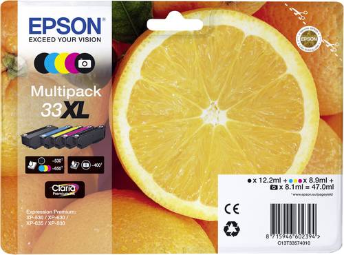 Epson Druckerpatrone T3357, 33XL Original Kombi-Pack Schwarz, Foto Schwarz, Cyan, Magenta, Gelb C13T von Epson