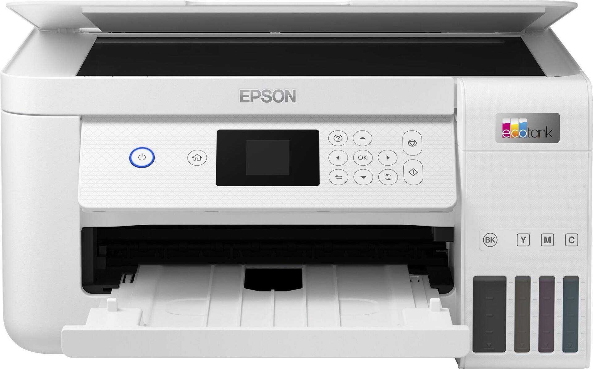 Epson EcoTank ET-2856 - Multifunktionsdrucker - Farbe - Tintenstrahl - refillable - A4 (Medien) - bis zu 10.5 Seiten/Min. (Drucken) - 100 Blatt - USB, Wi-Fi - wei� (C11CJ63406) von Epson