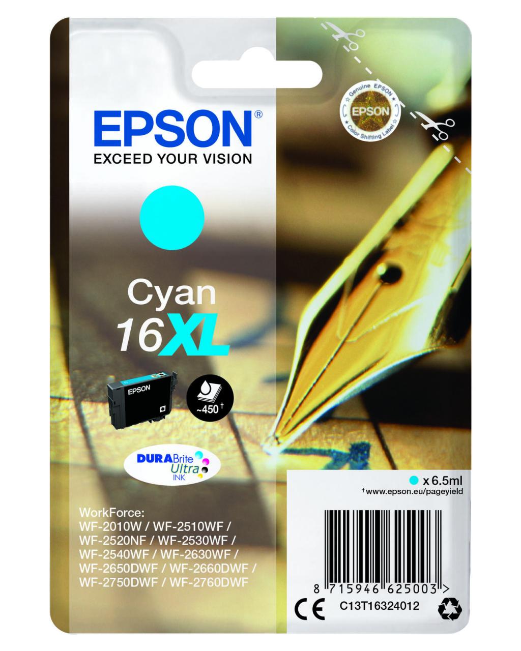 Epson Original 16XL Füller Druckerpatrone - cyan (C13T16324012) von Epson