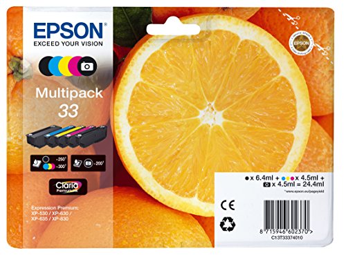 Epson Original 33 Tinte Orange (XP-530, XP-630, XP-635, XP-830, XP-540, XP-640, XP-645, XP-900, XP-7100), Multipack 5-farbig von Epson