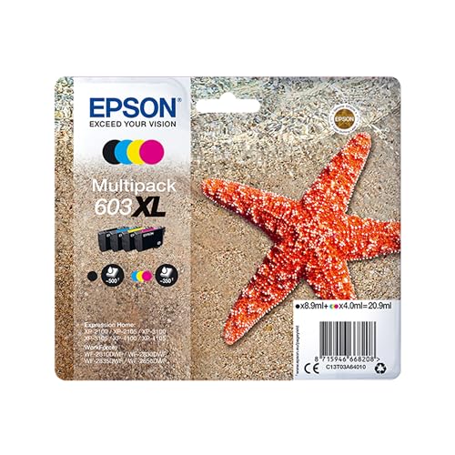 Epson Original 603XL Tinte Seestern Multipack 4-farbig XL, WF-2820DWF WF-2830DWF WF-2840DWF WF-2850DWF XP-2100 XP-2150 XP-3100 XP-3150 XP-4100 XP-4150, ReadyPrint Flex-Tintentarife Epson Original 603XL Tinte Seestern Multipack 4-farbig XL, WF-2820DWF WF-2830DWF WF-2840DWF WF-2850DWF XP-2100 XP-2150 XP-3100 XP-3150 XP-4100 XP-4150, ReadyPrint Flex-Tintentarife von Epson