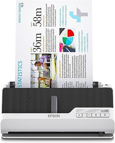 Epson Premium Scanner DS-C490, kompakter A4 Business Scanner mit geringem Stromverbrauch, Duplex-Einzugscanner mit vielseitiger Medienverarbeitung, schwarz/weiß von Epson