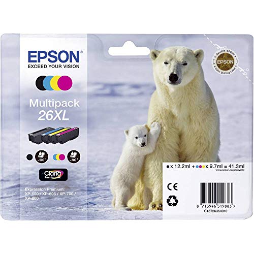 Epson Tinte T2636, 26XL Original Kombi-Pack Schwarz, Cyan, Magenta, Gelb C13T26364010, Multipack, XL Epson Tinte T2636, 26XL Original Kombi-Pack Schwarz, Cyan, Magenta, Gelb C13T26364010, Multipack, XL von Epson