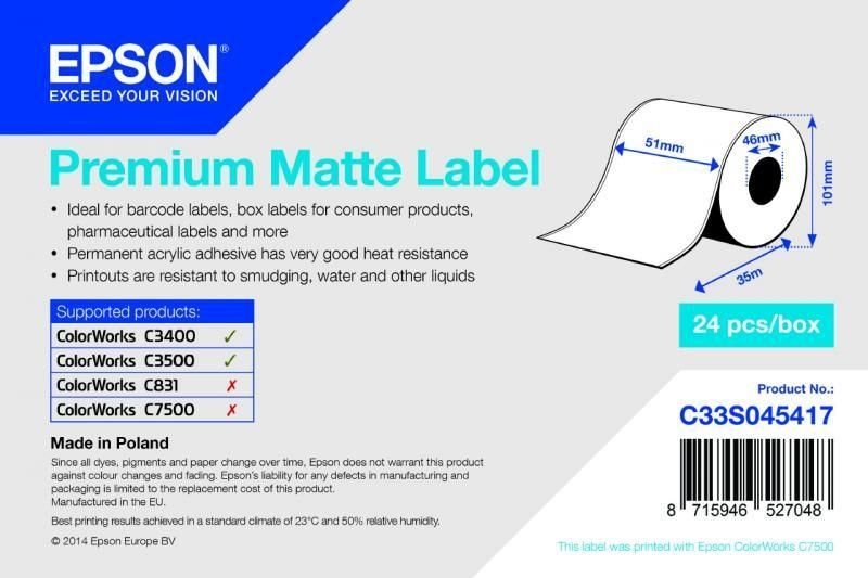 Premium Matte Label Continuous Roll - C33S045417 Premium Matte Label Continuous Roll - C33S045417 von Epson