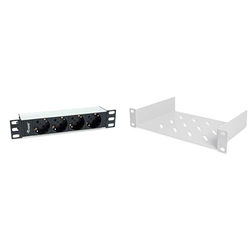 Equip 333311 Steckdosenleiste 10"(1HE) 4fach Schuko.CEE 1,8m & DIGITUS Fachboden - 1HE - 10-Zoll (254 mm) - Für Netzwerk-Schrank - 150 mm Tief - Perforiertes Stahl-Blech - Grau von Equip